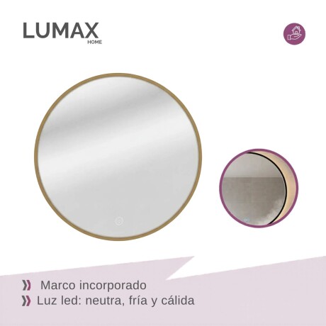 Espejo Lumax Doddy redondo con marco y luz 50cm Dorado