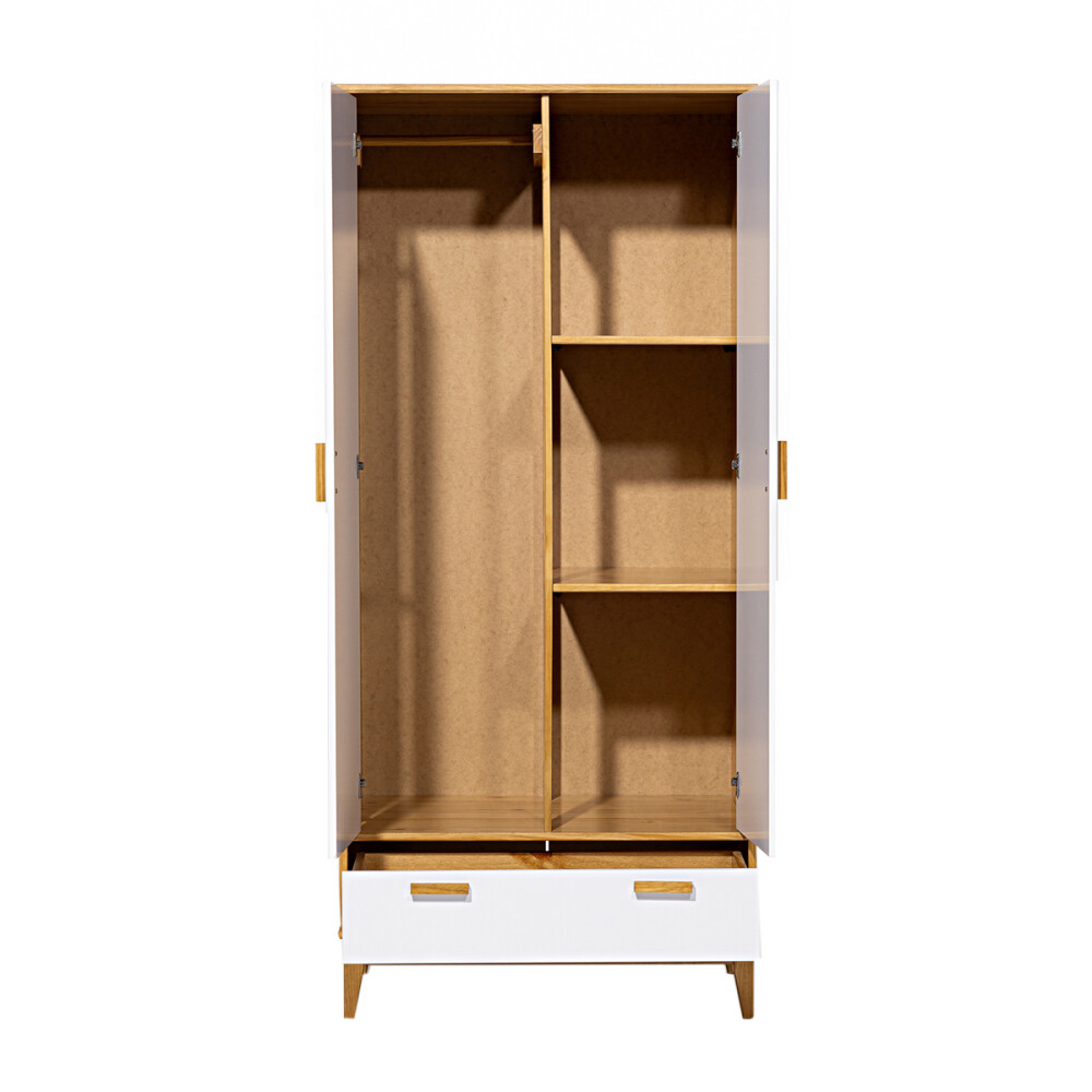 Ropero en madera maciza 2 puertas 1 cajón Blanco