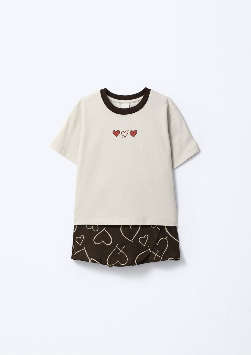 CONJUNTO INFANTIL CON FALDA SHORT - MARRÓN 