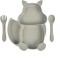 Set plato silicona ardilla con ventosa + cubiertos Gris