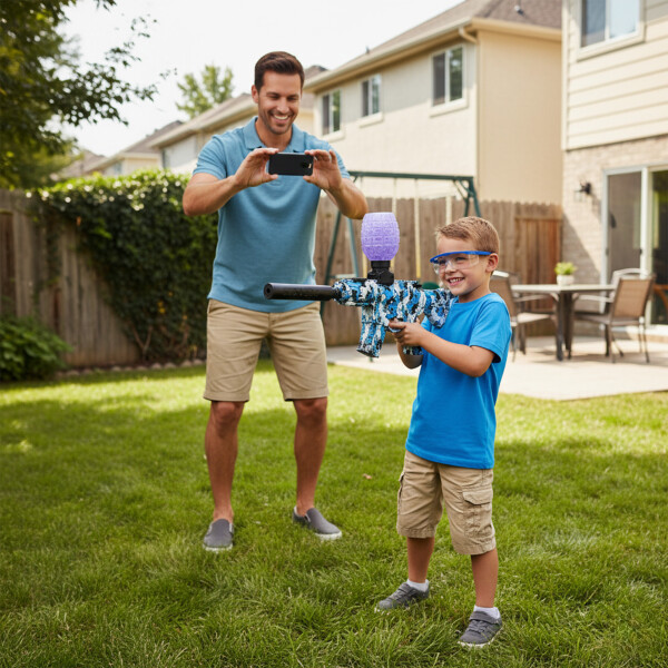 Pistola Hidrogel Ametralladora Lentes Municiones Recargable Color Azul