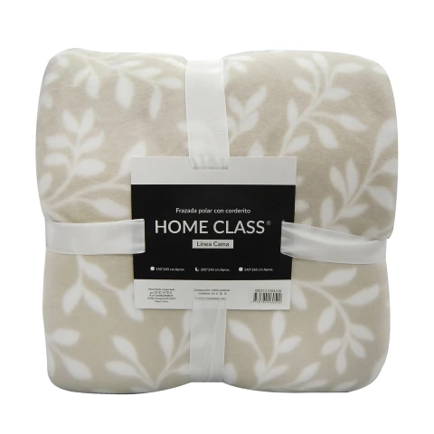 Frazada Corderito 1 Plaza Home Class 150 x 240 cm Hojas Beige