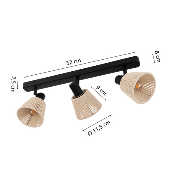 Aplique acero negro 3xE14 c/pantalla de hilo beige EG6156