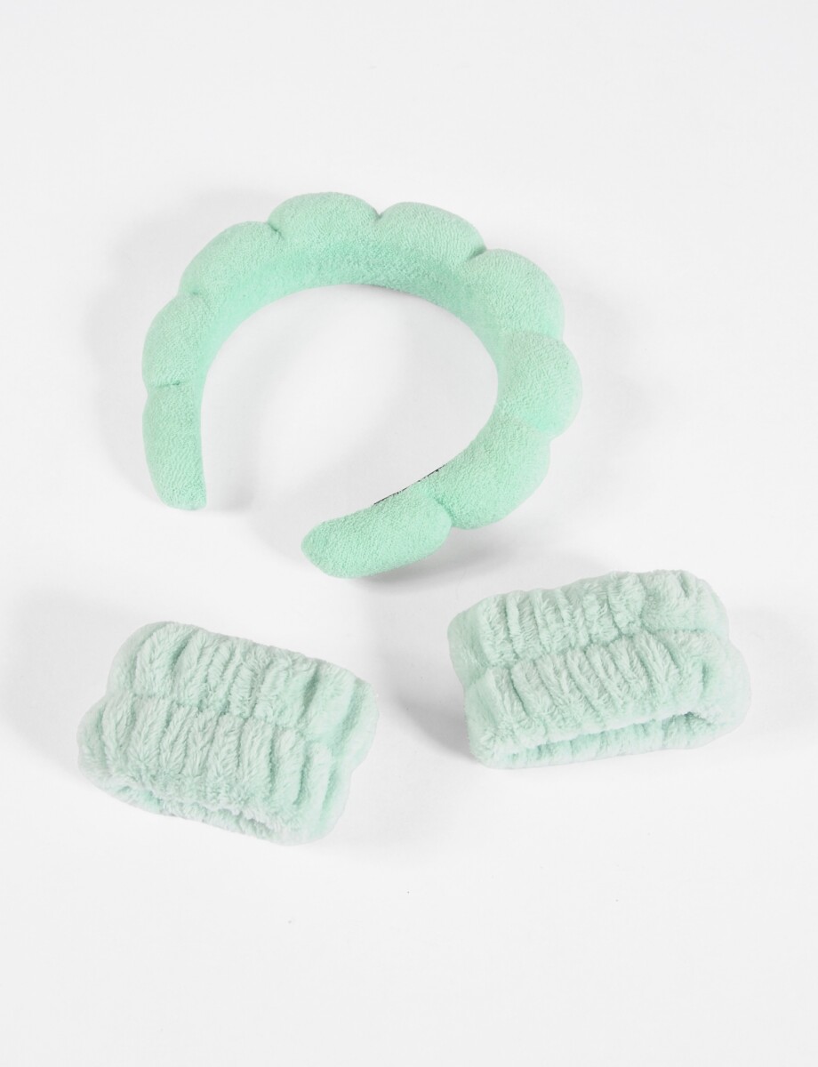Set vincha rígida para skin care routine - verde 