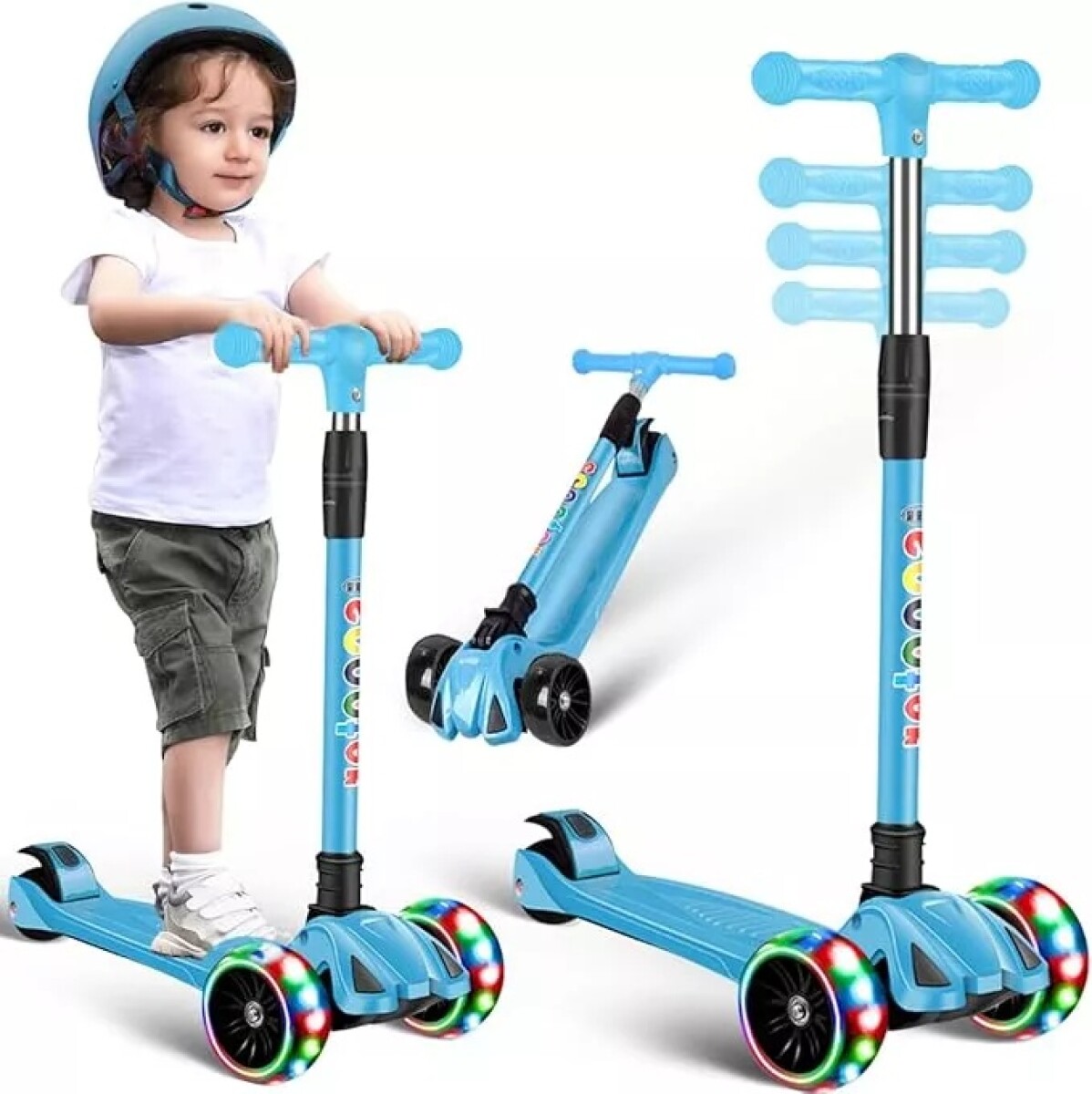 Monopatín Piccoly 3 Ruedas Para Niños Con Luces - Celeste 