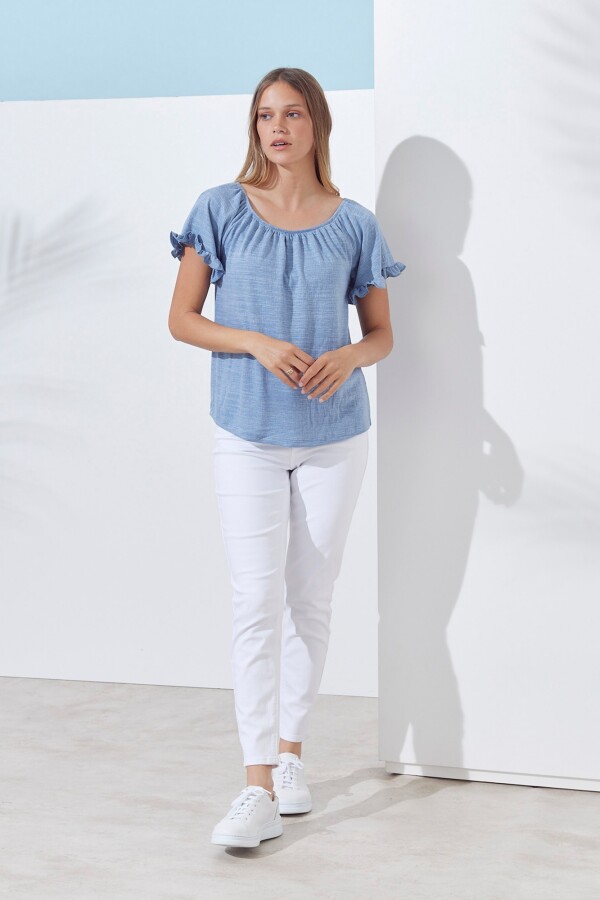 Blusa Manga Volados AZUL