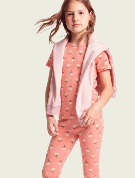 CALZA BÁSICA CON ESTAMPADO EN TELA ACANALADA ROSADO