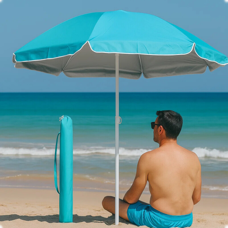 Sombrilla De Playa 145 Cm Con Filtro UV Y Funda Celeste