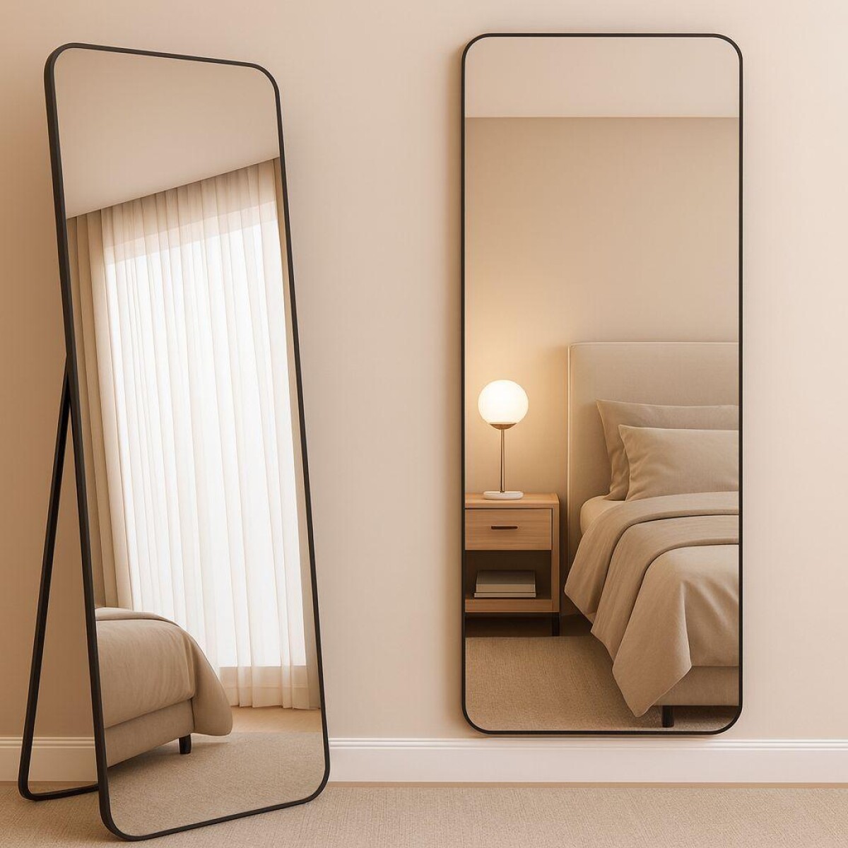 Espejo Rectangular de Pie con Marco de PVC - Negro 