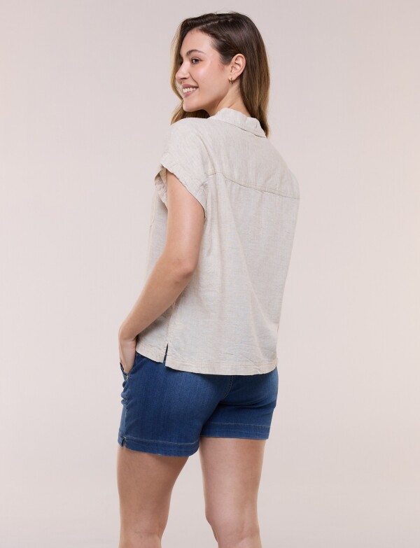 Camisa De Lino Con Bolisillo BEIGE