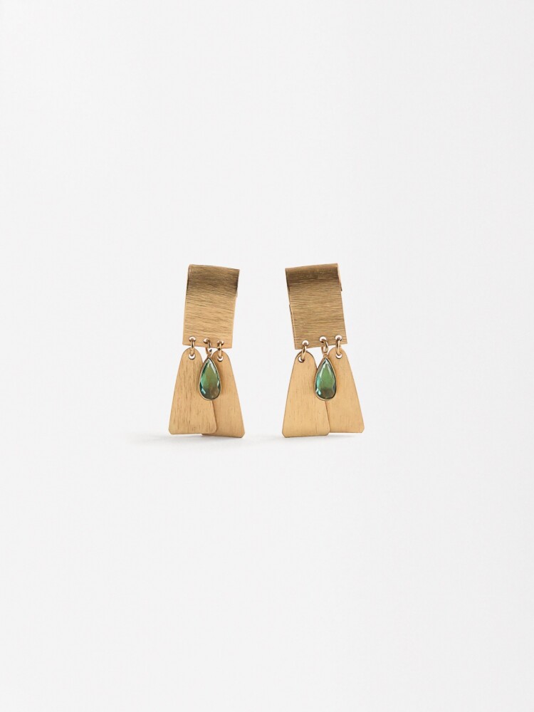 Pendientes Dorados De Cristal verde