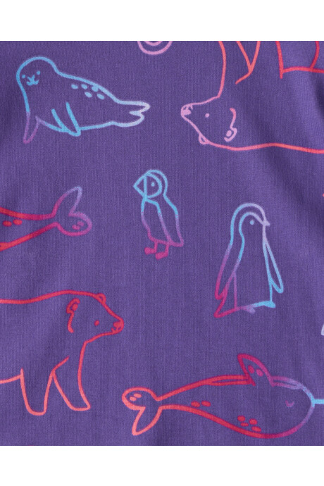 Pijama cuatro piezas de algodón, dos remeras y dos pantalones, diseño animales árticos Sin color