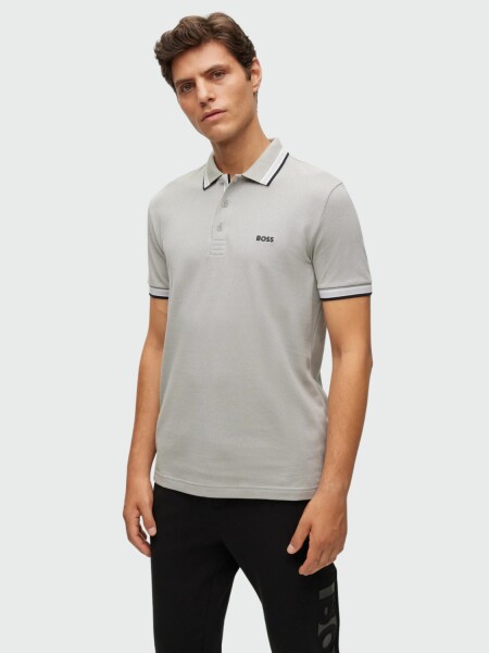 Hugo Boss -Remera polo de algodón, regular fit, PAUL CURVED Gris