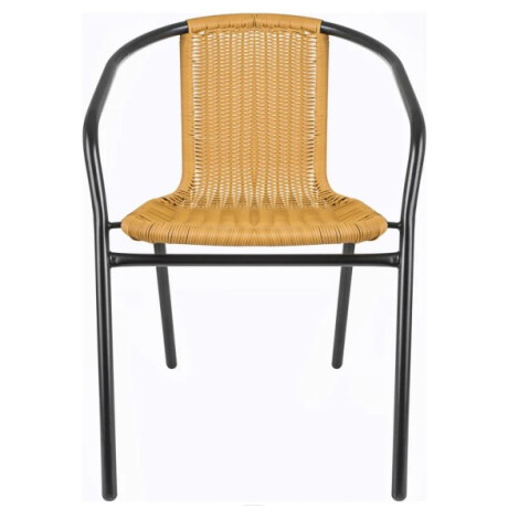 Silla exterior de metal y ratán PVC con apoyabrazos beige Silla exterior de metal y ratán PVC con apoyabrazos beige