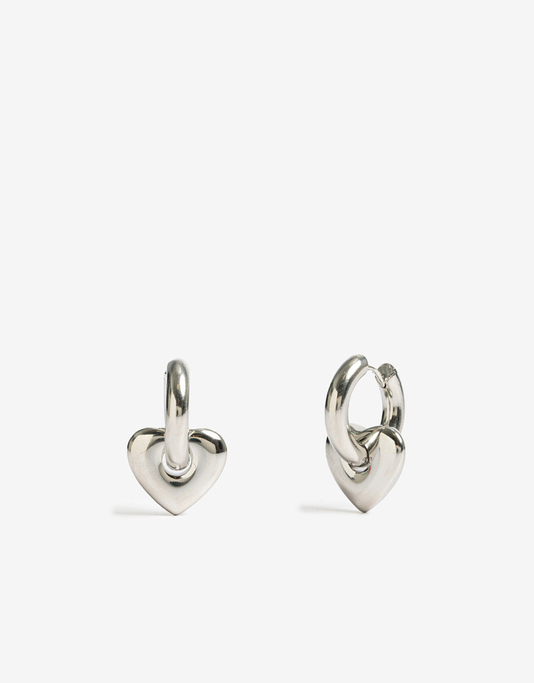 Aros Argollas Metal Argollas De Acero Corazón - Plateado