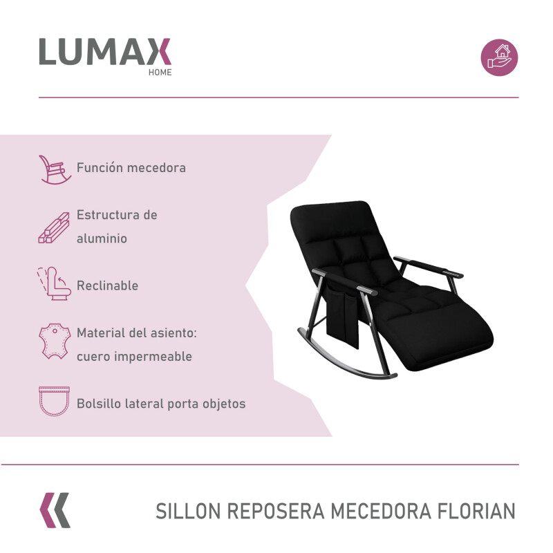 Sillón Reposera Lumax Mecedora Respaldo bolsillo Ajustable Negro
