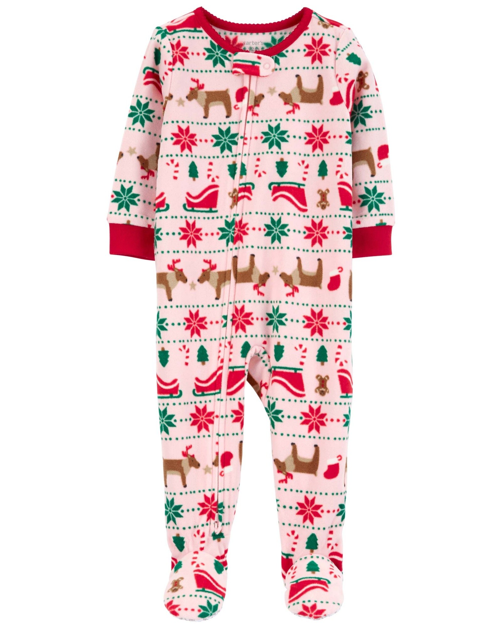 Pijama una pieza de micropolar con pie, diseño renos Sin color