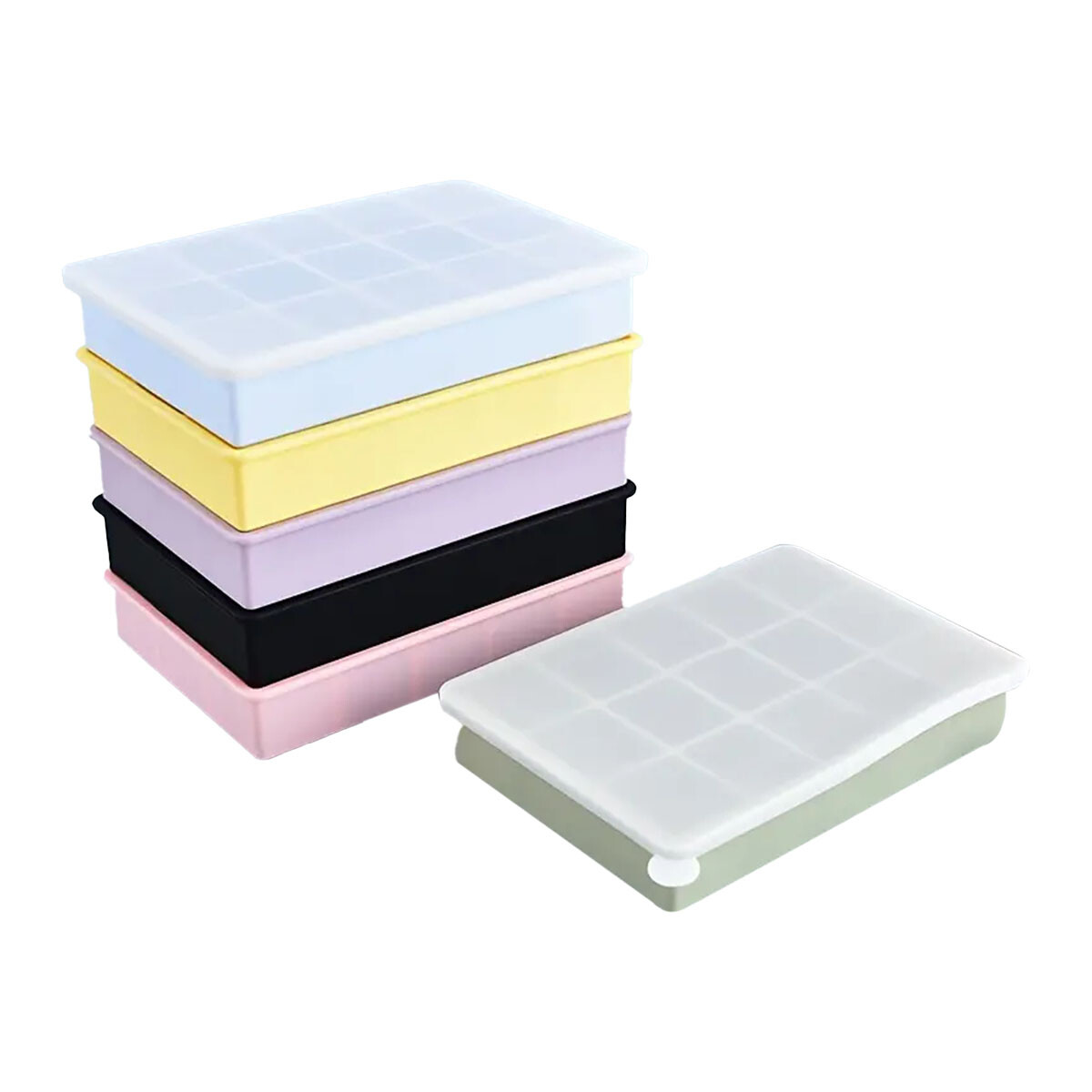 Cubetera Hielera Molde Silicona con Tapa p/15 Cubos de Hielo - Amarillo 