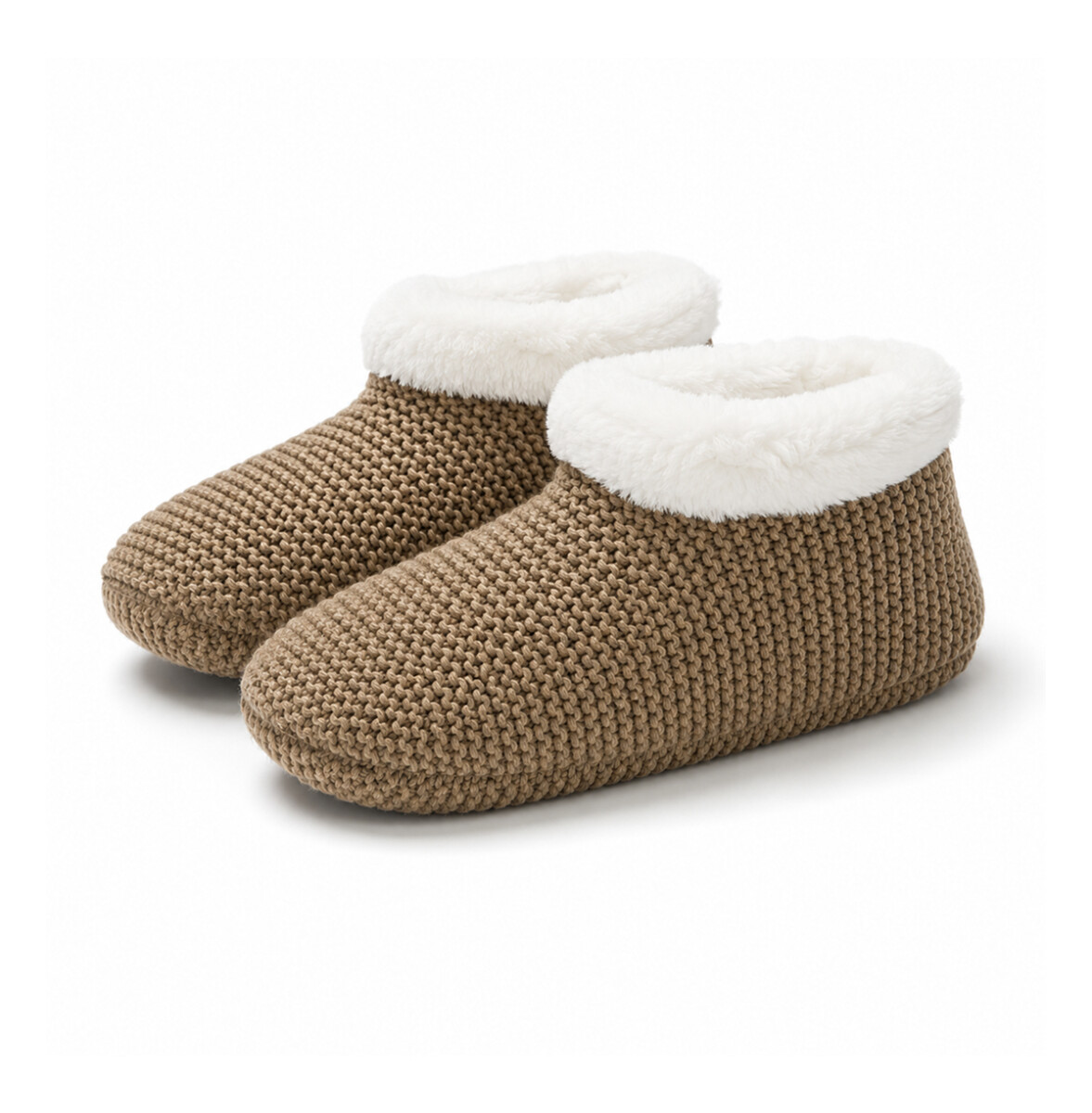 Pantuflas tejidas con corderito - Marron 