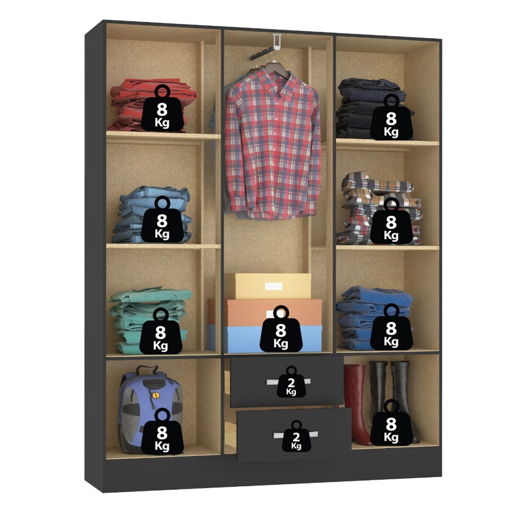 ROPERO 6 PUERTAS 2 CAJONES GUARDARROPA ARMARIO PLACARD CLOSET NEGRO