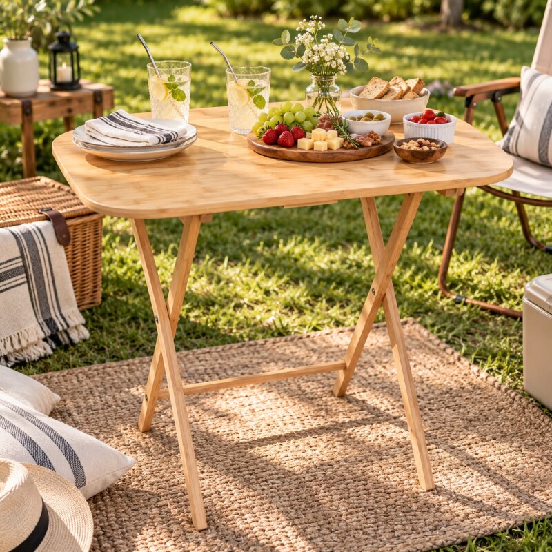Mesa Oval de Bamboo Plegable 61x42x66cm Mesa Oval de Bamboo Plegable 61x42x66cm