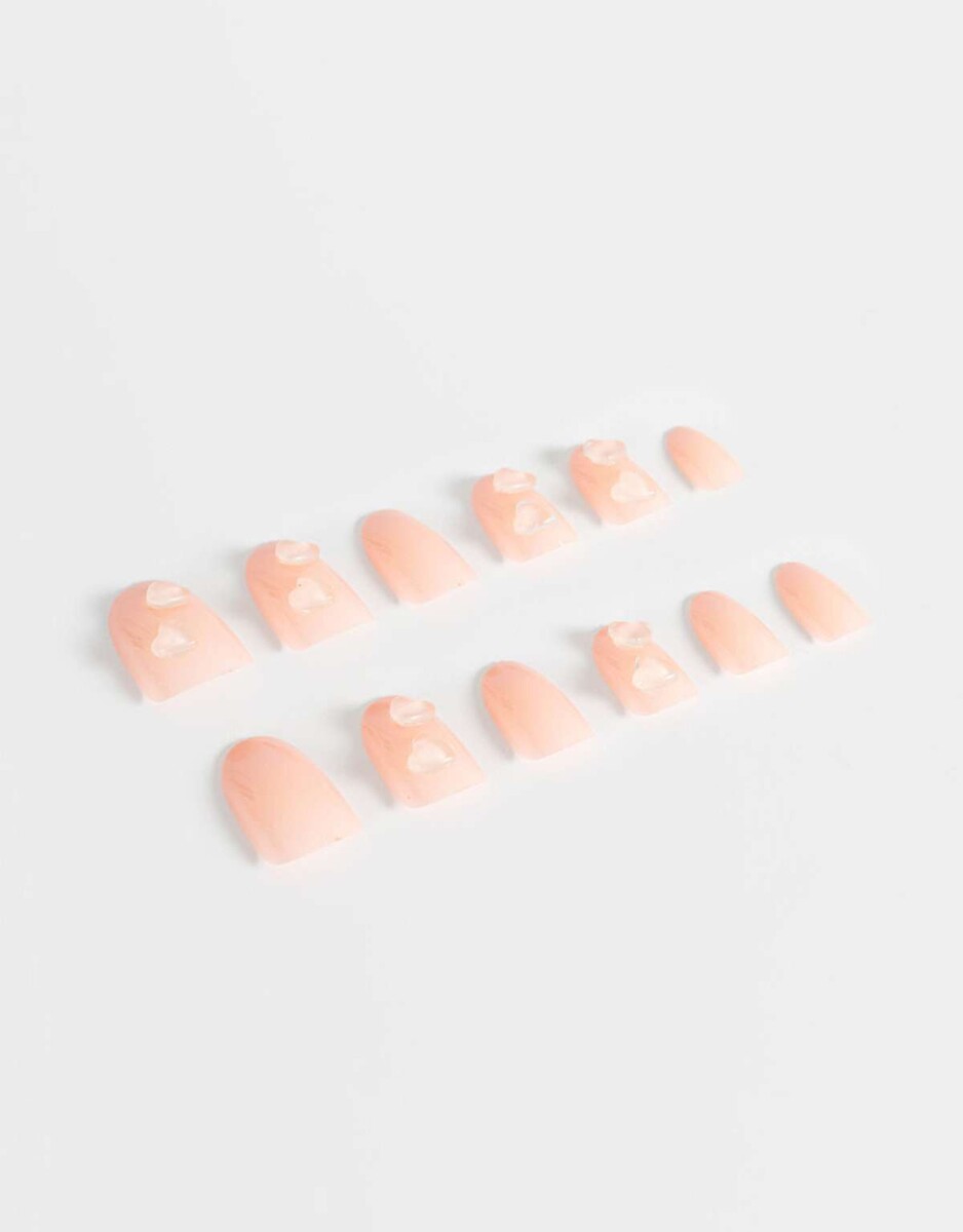 Uñas Postizas Con Diseño De Corazón Almendradas - Rosa Claro 