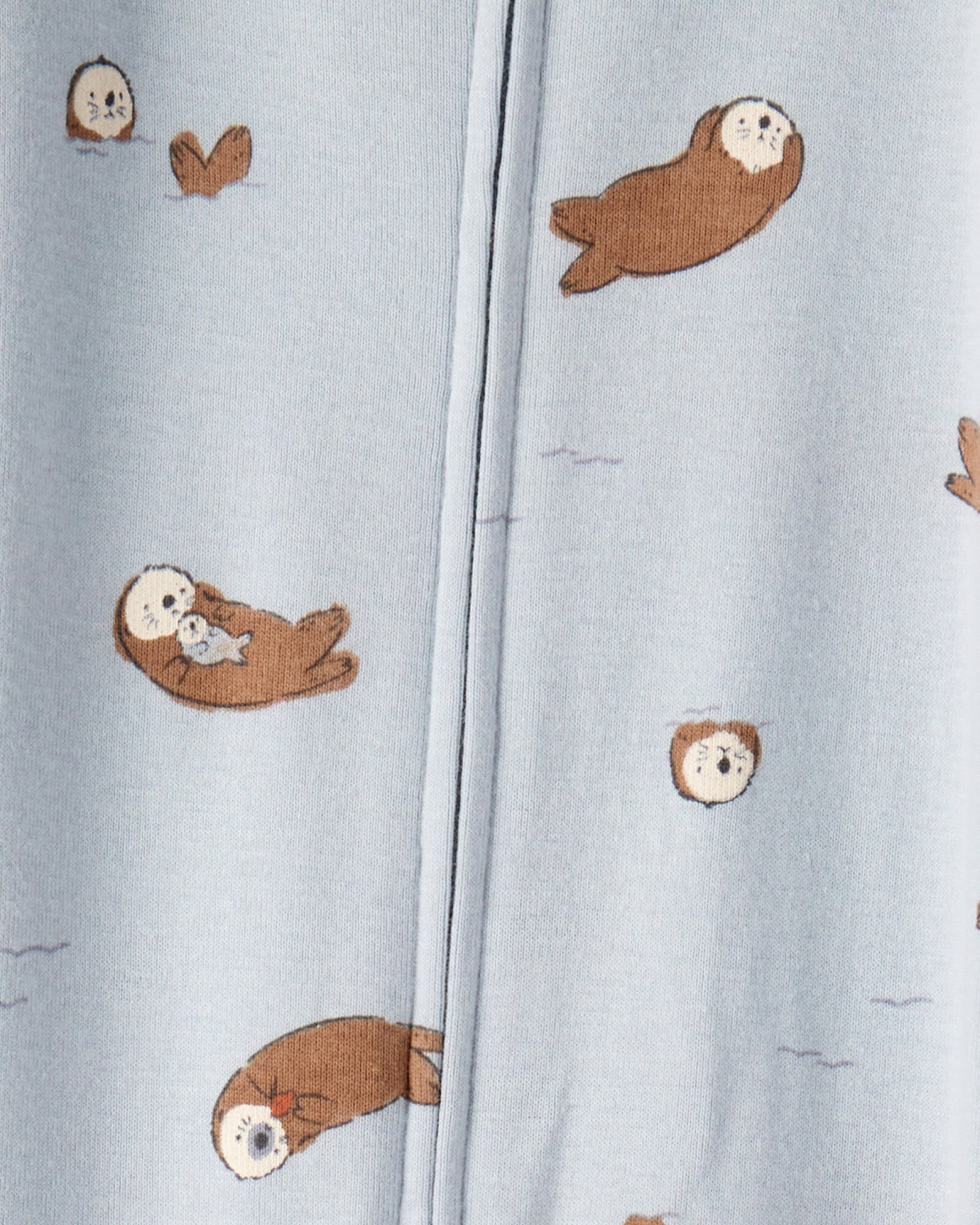 Pijama una pieza de algodón, con pie, gris, diseño nutrias Sin color