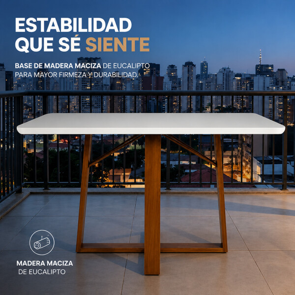 Mesa Comedor ComboHome Elma 120x80Cm Reforzada Madera Vidrio Blanco 1