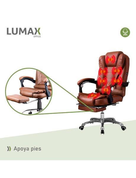 Silla Ejecutiva en cuero Lumax Modelo Miles con Apoyapies y 7 Puntos de Masaje Marron