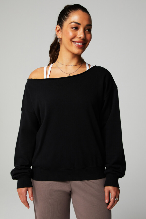 Polera Year Round Terry Off Shoulder Sweatshirt Mujer Black