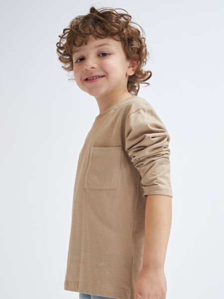 Remera manga larga bolsillo Beige