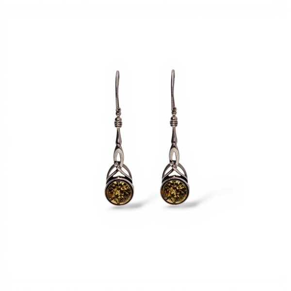 Caravanas pendientes Triangulo tribal - Plata 925 - Ámbar báltico -CA3931 conpiedra