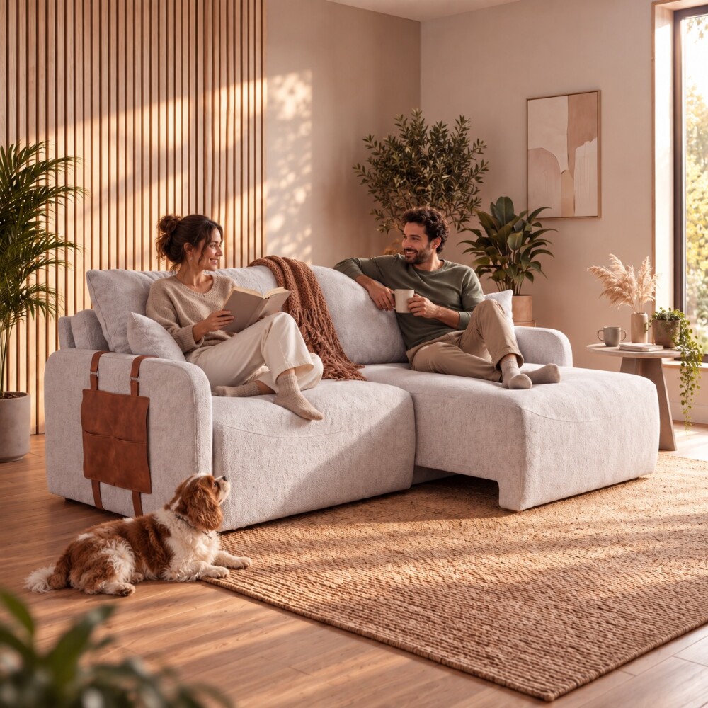 SILLÓN SOFÁ LIVING 2 CUERPOS RETRACTIL AJUSTABLE EXTENSIBLE GRIS