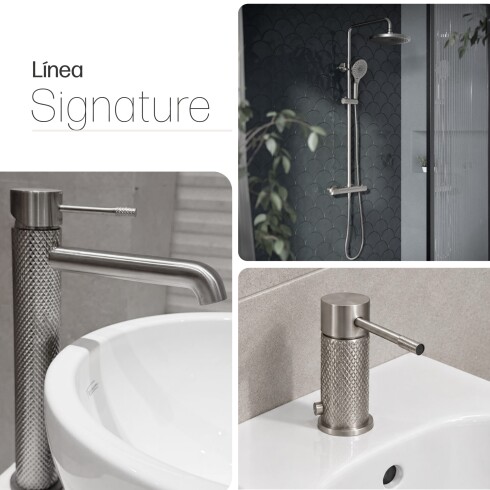 JUEGO DE GRIFERIA SIGNATURE BRUSHED NICKEL CON BARRAL GRIS-BRUSHED NICKEL