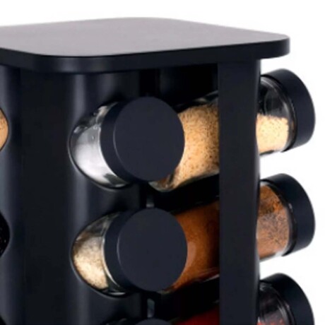 Especiero Giratorio Cuadrado con 16 Frascos para Condimentos Negro