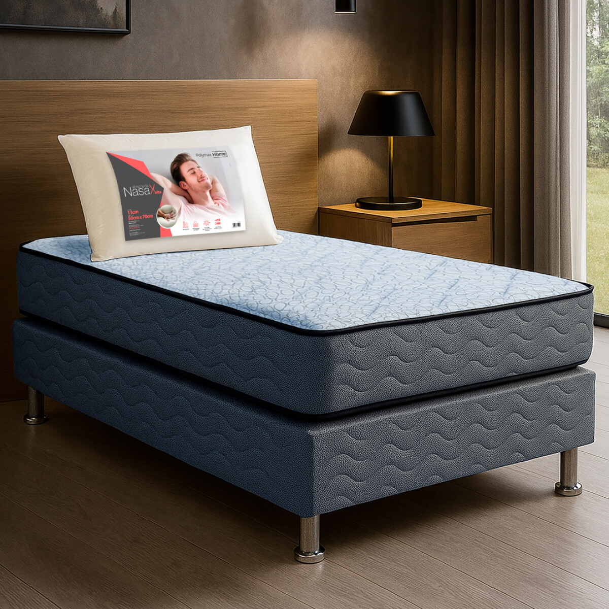 Sommier Moon - 090x190x58 - Plaza Especial + Almohada Nasa Xalto 