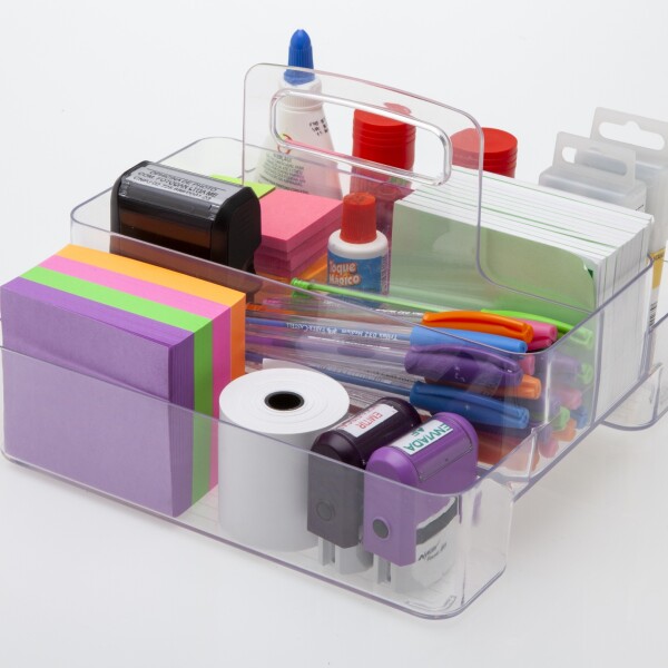 CAJA ORGANIZADORA PARAMOUNT CRISTAL DOBLE CON ASA CENTRAL TRANSPARENTE