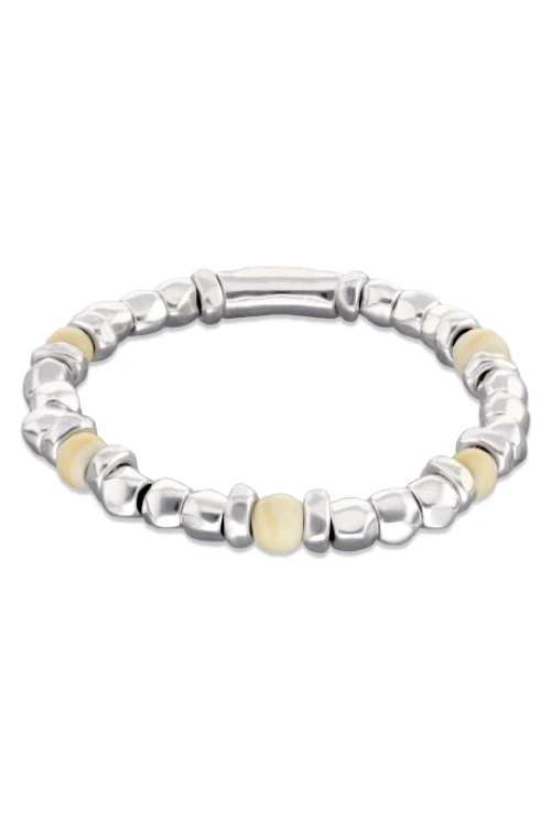 PULSERA DE BOLAS DE ALEACIÓN DE METALES BAÑADOS EN PLATA CON CRISTAL DE MURANO COLOR MARFIL Pulsera