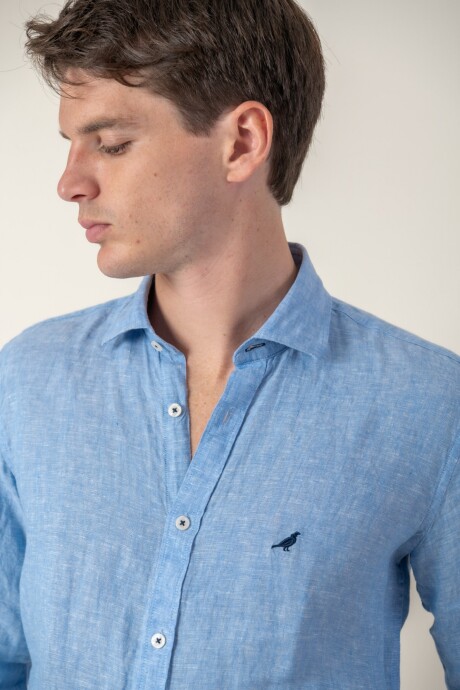 Camisa short collar lino Washed Sky