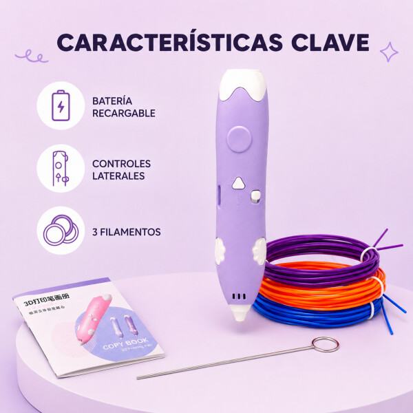 Lapicera 3D Infantil Recargable con Filamentos Violeta 1