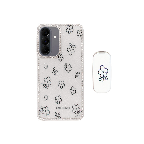 Protector para Samsung Galaxy A37 flores + soporte color blanco Protector Para Samsung Galaxy A37 Flores + Soporte Color Blanco