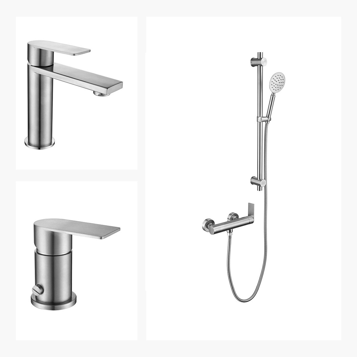 Juego De Griferia Brush Nickel Lavatorio Bajo Ducha Exterior Y Bidet 