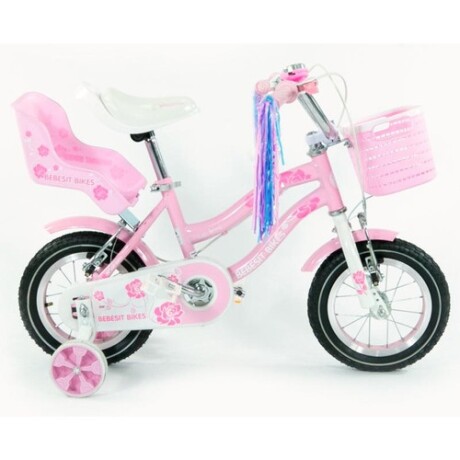 Bicicleta Bebesit Queen rodado 12" con rueditas y canasto Rosa