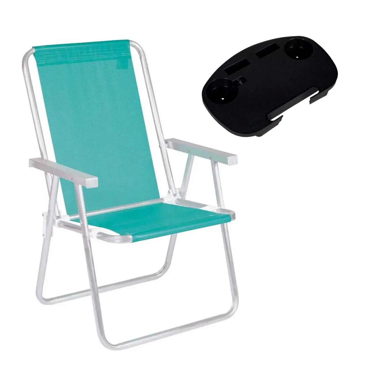 Set Silla Alta Pleg Alum + Mesa Bandeja Lateral Divisiones - Verde 