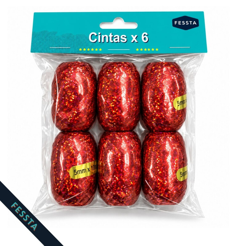 Cinta Para Globos x6 Rojo holográfico