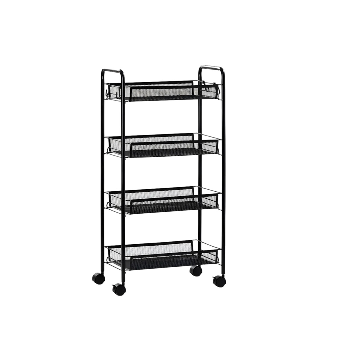 Carro organizador metálico de 4 niveles con ruedas - Negro 