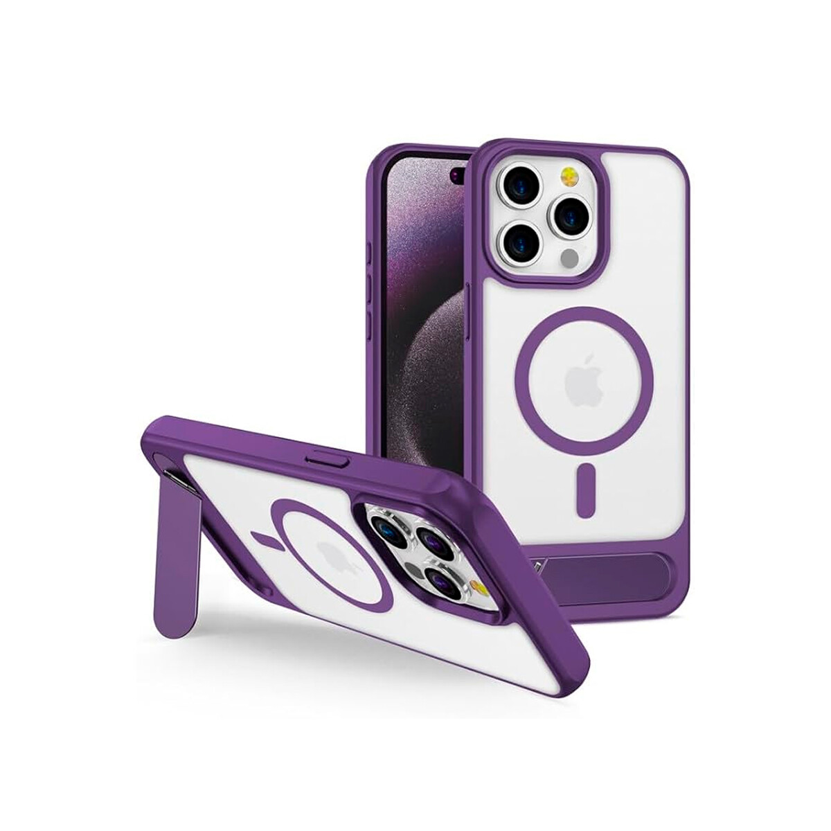 Protector para iPhone 15 Pro Max MagSafe y soporte violeta 