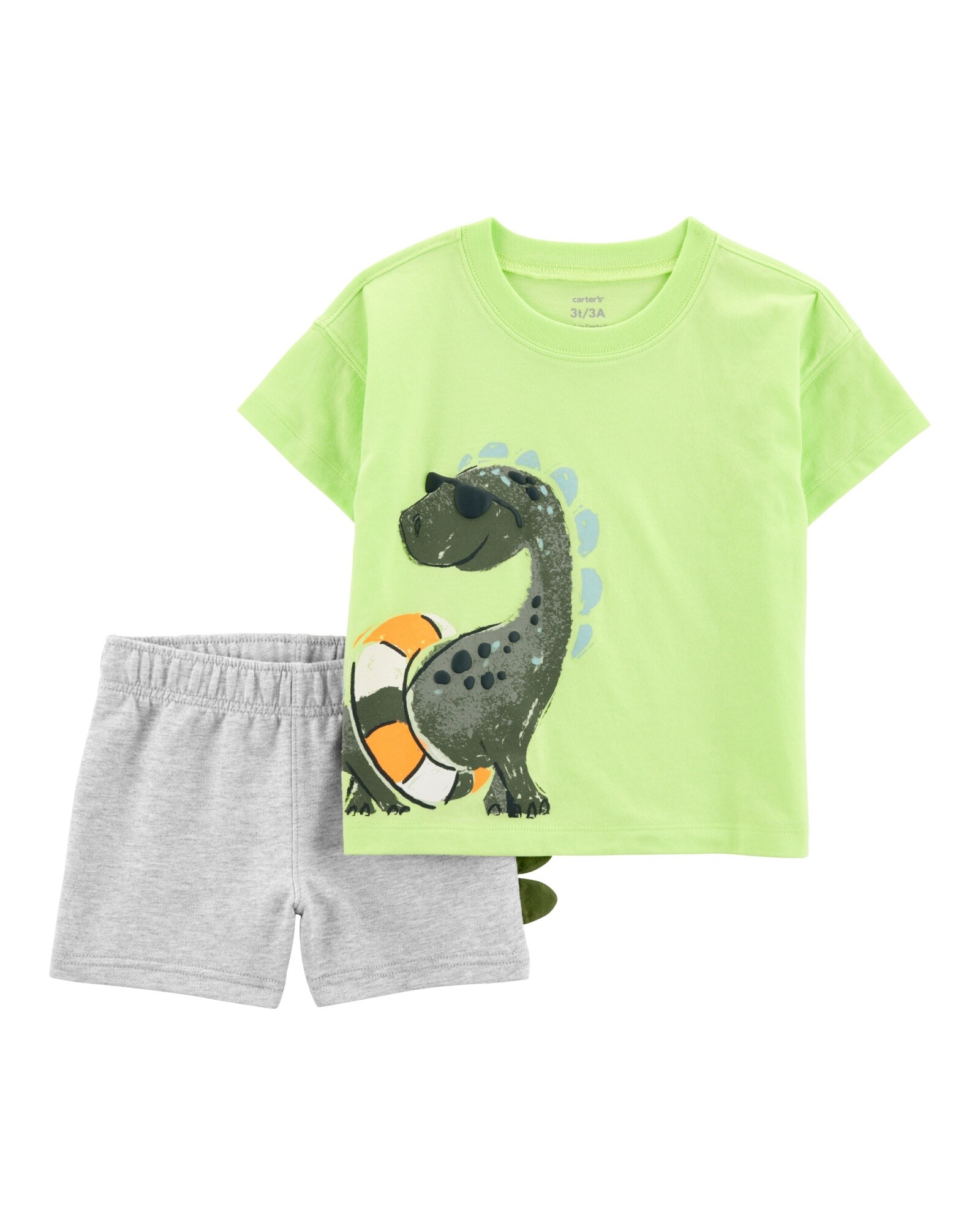 Set dos piezas de algodón, short y remera, diseño dino Sin color