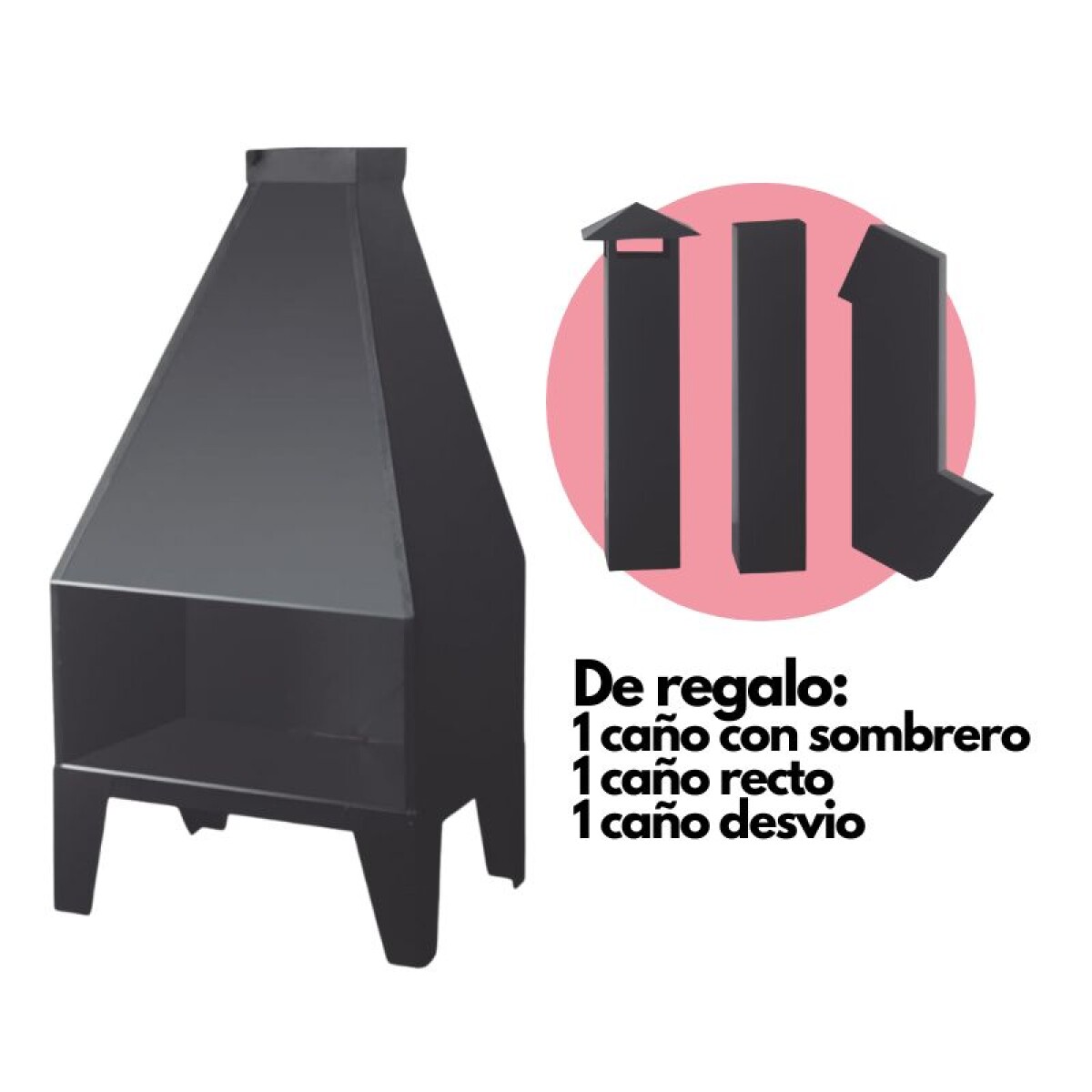 ESTUFA DE CHAPA FRONTAL GRANDE + KIT DE CAÑOS DE REGALO 