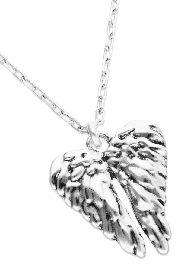 COLLAR LARGO ALEACIÓN DE METALES BAÑADO EN PLATA CON DETALLE DE ALAS Anillo